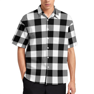 Retro Mondrian rūtains ikdienas krekls Vīriešu Mondrian Modern Art Havaju krekls Vintage Blūzes ar īsām piedurknēm Liela izmēra