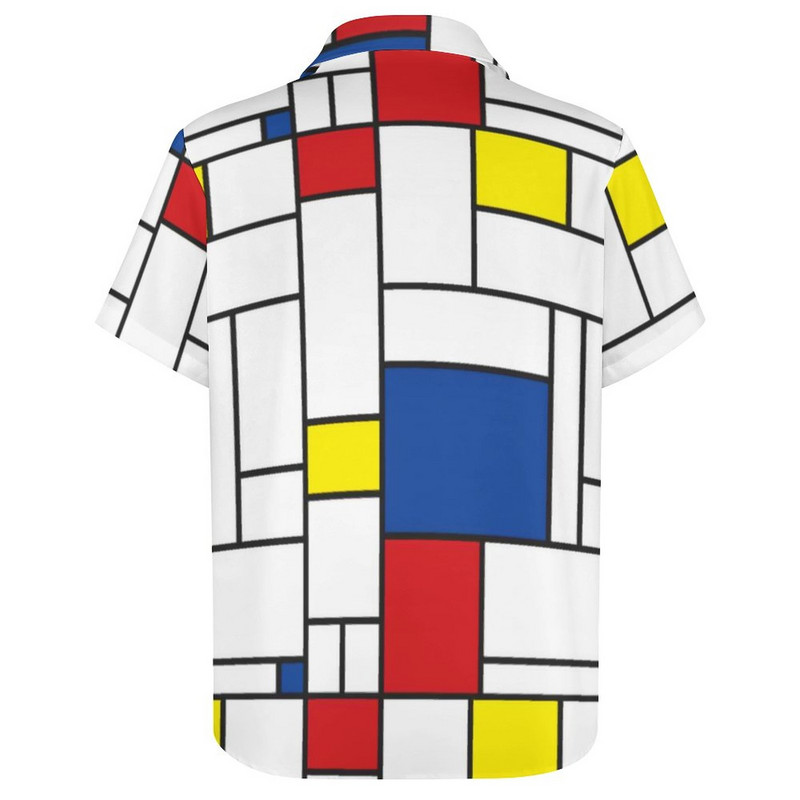 Retro Mondrian rūtains ikdienas krekls Vīriešu Mondrian Modern Art Havaju krekls Vintage Blūzes ar īsām piedurknēm Liela izmēra