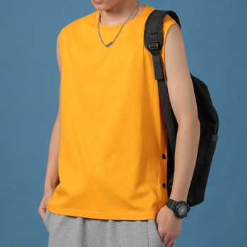 Ново лято 2023 г. Мъжко облекло без ръкави, кръгло деколте, сплитано копче, плътен цвят, универсална тенденция, спортна свободна жилетка в корейска версия