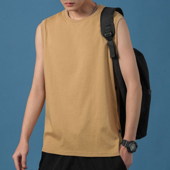Ново лято 2023 г. Мъжко облекло без ръкави, кръгло деколте, сплитано копче, плътен цвят, универсална тенденция, спортна свободна жилетка в корейска версия