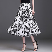 Eleganti ar ledus zīda apdruku A-līnijas svārki, plāni literatūras un mākslas dizaina dāmai ar augstu vidukli, vidēja garuma versija, lieli šūpojošie svārki