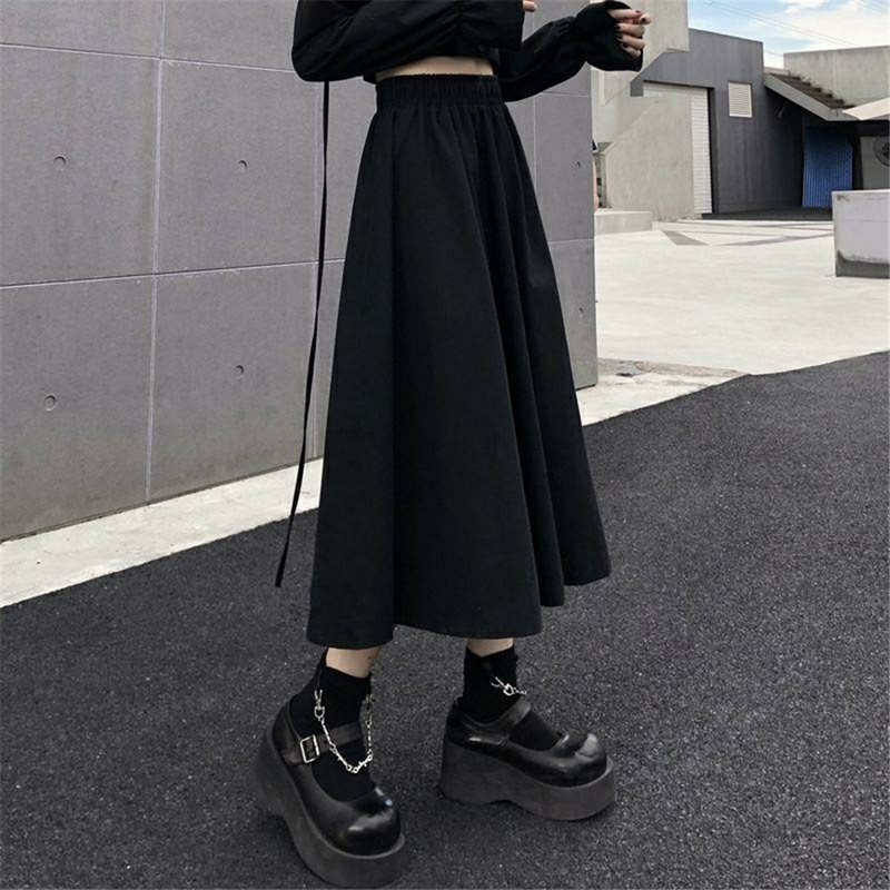 2022. gada elastīga jostasvieta A līnijas garumā līdz ceļiem ikdienas sieviešu svārki, apģērbi Japānas stilā, solīdi sieviešu svārki vasaras jauni 3XL 4XL 5XL