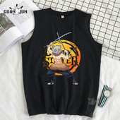 100% Cotton Demon Slayer Kimetsu no Yaiba Vīriešu T-krekls Bezpiedurkņu T-krekli Vīriešu Hip Hop Vīriešu Vestes Topi T-krekli Liela izmēra krekli