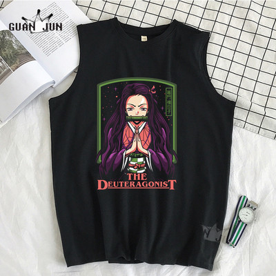 100% Cotton Demon Slayer Kimetsu no Yaiba Vīriešu T-krekls Bezpiedurkņu T-krekli Vīriešu Hip Hop Vīriešu Vestes Topi T-krekli Liela izmēra krekli