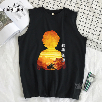 100% Cotton Demon Slayer Kimetsu no Yaiba Vīriešu T-krekls Bezpiedurkņu T-krekli Vīriešu Hip Hop Vīriešu Vestes Topi T-krekli Liela izmēra krekli