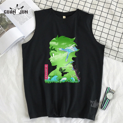 100% Cotton Demon Slayer Kimetsu no Yaiba Vīriešu T-krekls Bezpiedurkņu T-krekli Vīriešu Hip Hop Vīriešu Vestes Topi T-krekli Liela izmēra krekli