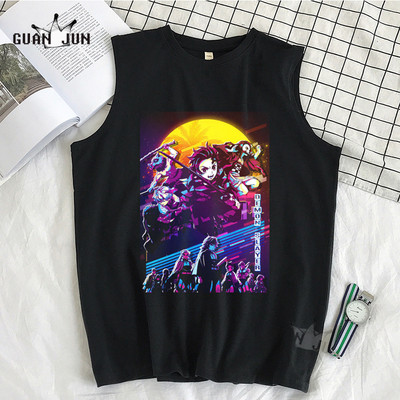 100% Cotton Demon Slayer Kimetsu no Yaiba Vīriešu T-krekls Bezpiedurkņu T-krekli Vīriešu Hip Hop Vīriešu Vestes Topi T-krekli Liela izmēra krekli