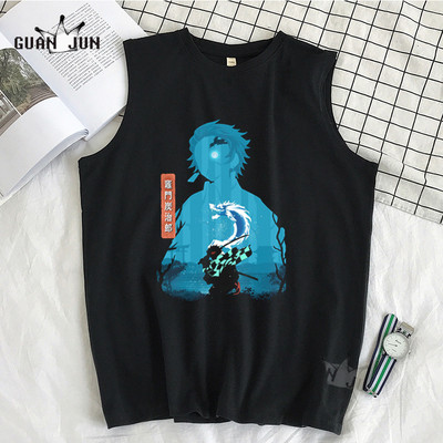 100% Cotton Demon Slayer Kimetsu no Yaiba Vīriešu T-krekls Bezpiedurkņu T-krekli Vīriešu Hip Hop Vīriešu Vestes Topi T-krekli Liela izmēra krekli