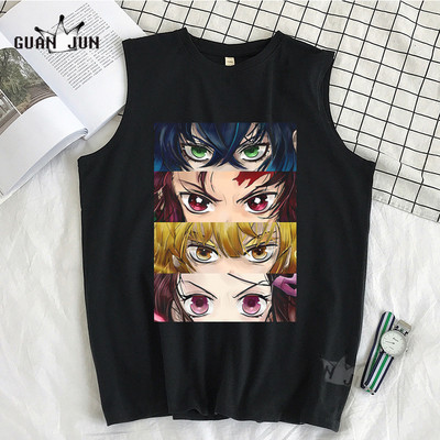 100% Cotton Demon Slayer Kimetsu no Yaiba Vīriešu T-krekls Bezpiedurkņu T-krekli Vīriešu Hip Hop Vīriešu Vestes Topi T-krekli Liela izmēra krekli