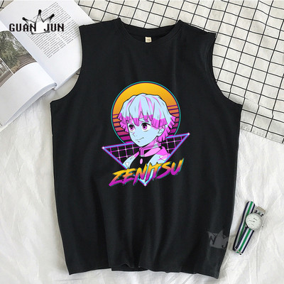 100% Cotton Demon Slayer Kimetsu no Yaiba Vīriešu T-krekls Bezpiedurkņu T-krekli Vīriešu Hip Hop Vīriešu Vestes Topi T-krekli Liela izmēra krekli