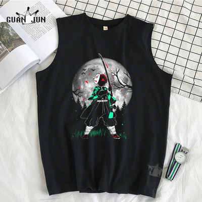 100% Cotton Demon Slayer Kimetsu no Yaiba Vīriešu T-krekls Bezpiedurkņu T-krekli Vīriešu Hip Hop Vīriešu Vestes Topi T-krekli Liela izmēra krekli