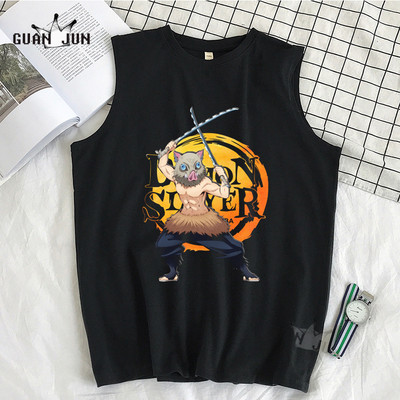 100% Cotton Demon Slayer Kimetsu no Yaiba Vīriešu T-krekls Bezpiedurkņu T-krekli Vīriešu Hip Hop Vīriešu Vestes Topi T-krekli Liela izmēra krekli