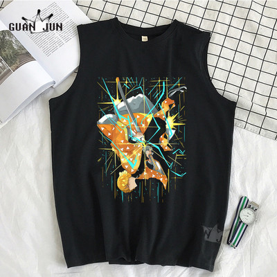 100% Cotton Demon Slayer Kimetsu no Yaiba Vīriešu T-krekls Bezpiedurkņu T-krekli Vīriešu Hip Hop Vīriešu Vestes Topi T-krekli Liela izmēra krekli
