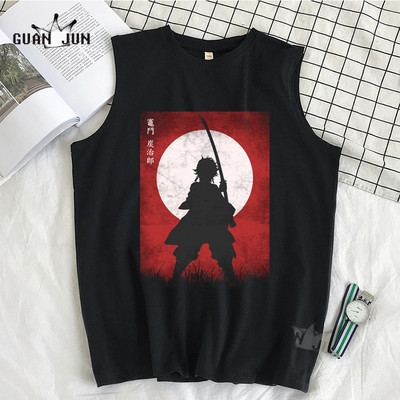 100% Cotton Demon Slayer Kimetsu no Yaiba Vīriešu T-krekls Bezpiedurkņu T-krekli Vīriešu Hip Hop Vīriešu Vestes Topi T-krekli Liela izmēra krekli