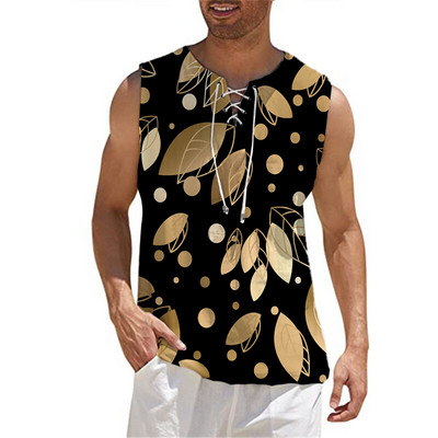 Modes vīriešu kokvilnas lina vienkrāsains bezpiedurkņu vintage savilkšanas aukliņš ar V veida kakla izgriezumu sporta zāles augšējais T-krekls Summer Beach Street ikdienas T-krekls