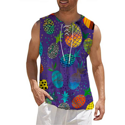 Modes vīriešu kokvilnas lina vienkrāsains bezpiedurkņu vintage savilkšanas aukliņš ar V veida kakla izgriezumu sporta zāles augšējais T-krekls Summer Beach Street ikdienas T-krekls