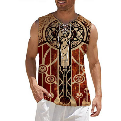 Modes vīriešu kokvilnas lina vienkrāsains bezpiedurkņu vintage savilkšanas aukliņš ar V veida kakla izgriezumu sporta zāles augšējais T-krekls Summer Beach Street ikdienas T-krekls