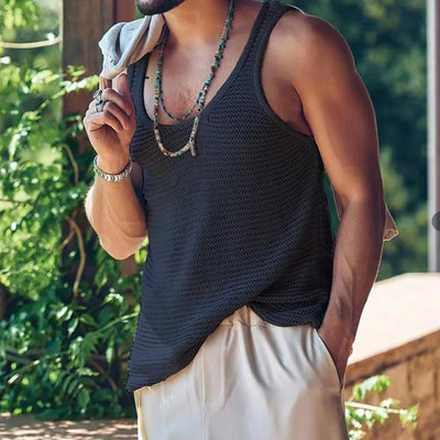 Kootud vest Meeste Tanktop Suvine Kerge varrukateta särk Hawaii Rannarõivad Kottis topid Jõusaal Fitness Kulturism Meeste riided