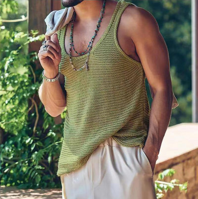 Kootud vest Meeste Tanktop Suvine Kerge varrukateta särk Hawaii Rannarõivad Kottis topid Jõusaal Fitness Kulturism Meeste riided