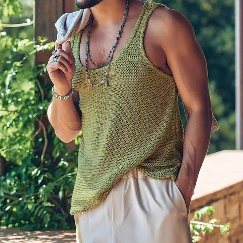 Kootud vest Meeste Tanktop Suvine Kerge varrukateta särk Hawaii Rannarõivad Kottis topid Jõusaal Fitness Kulturism Meeste riided