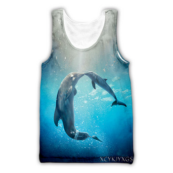 Νέα ανδρικά/γυναικεία τρισδιάστατα τυπωμένα δελφίνια casual γιλέκο Μόδα Streetwear Ανδρικά Loose Sporting Tank Top D22