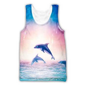 Νέα ανδρικά/γυναικεία τρισδιάστατα τυπωμένα δελφίνια casual γιλέκο Μόδα Streetwear Ανδρικά Loose Sporting Tank Top D22
