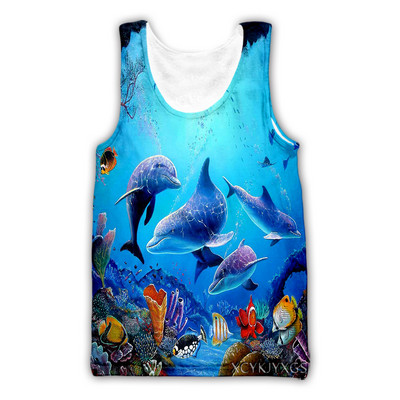 Νέα ανδρικά/γυναικεία τρισδιάστατα τυπωμένα δελφίνια casual γιλέκο Μόδα Streetwear Ανδρικά Loose Sporting Tank Top D22