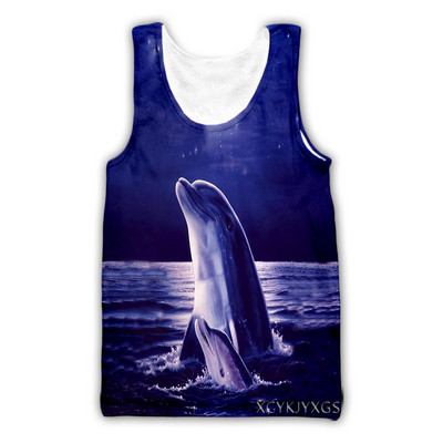 Νέα ανδρικά/γυναικεία τρισδιάστατα τυπωμένα δελφίνια casual γιλέκο Μόδα Streetwear Ανδρικά Loose Sporting Tank Top D22
