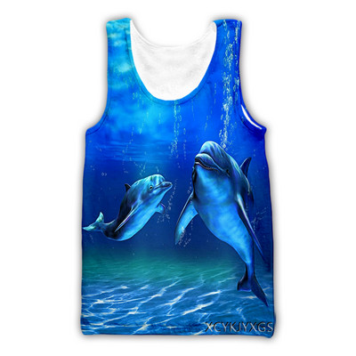 Νέα ανδρικά/γυναικεία τρισδιάστατα τυπωμένα δελφίνια casual γιλέκο Μόδα Streetwear Ανδρικά Loose Sporting Tank Top D22