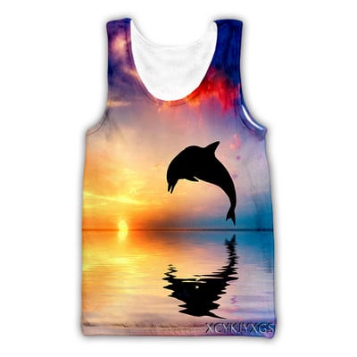 Νέα ανδρικά/γυναικεία τρισδιάστατα τυπωμένα δελφίνια casual γιλέκο Μόδα Streetwear Ανδρικά Loose Sporting Tank Top D22