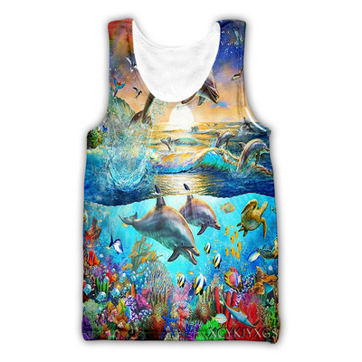 Νέα ανδρικά/γυναικεία τρισδιάστατα τυπωμένα δελφίνια casual γιλέκο Μόδα Streetwear Ανδρικά Loose Sporting Tank Top D22