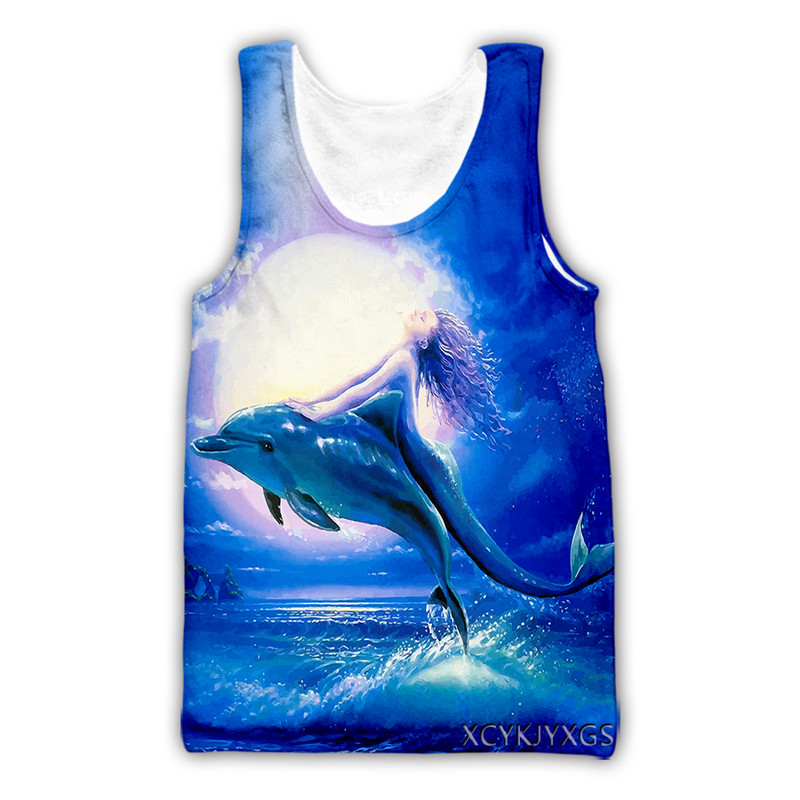 Νέα ανδρικά/γυναικεία τρισδιάστατα τυπωμένα δελφίνια casual γιλέκο Μόδα Streetwear Ανδρικά Loose Sporting Tank Top D22