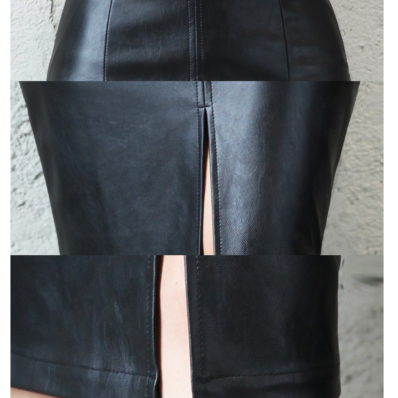 S-5XL Sieviešu Eleganti PU ādas svārki ar augstu vidukli Sieviešu Midi Sexy Bodycon Sadalīti svārki Biroja zīmuļu svārki Ceļa garumā Liela izmēra