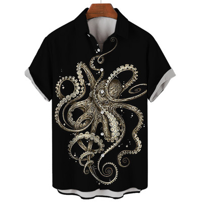 Χαβάης πουκάμισο Casual πέτο Καλοκαιρινό κοντομάνικο ανδρικό πουκάμισο Fun Octopus Print Everyday Collocation Fashion Μπλούζα πουκάμισο Harajuku