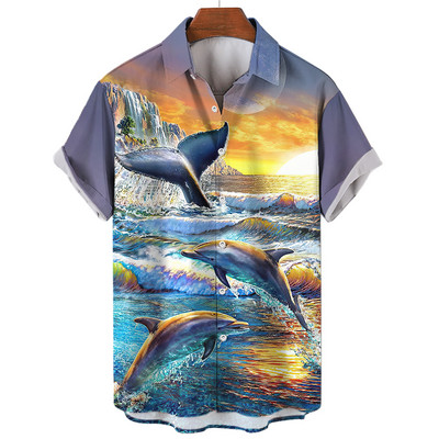 Havaju krekls Ikdienas atloks Vasaras īsām piedurknēm vīriešu krekls Jautri ar astoņkāju apdruku Ikdienas izvietošana Modes Harajuku kreklblūze