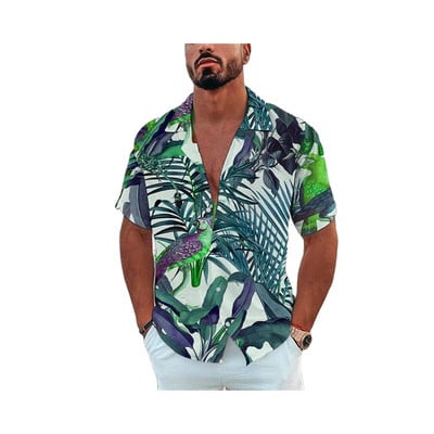Vīriešu havajiešu krekls ar īsām piedurknēm vasaras okeānā apdrukāts pludmales stils vintage apģērbs, moderns atloks ar vienrindu ikdienišķa izmēra