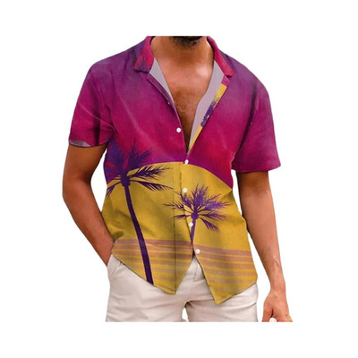 Vīriešu havajiešu krekls ar īsām piedurknēm vasaras okeānā apdrukāts pludmales stils vintage apģērbs, moderns atloks ar vienrindu ikdienišķa izmēra