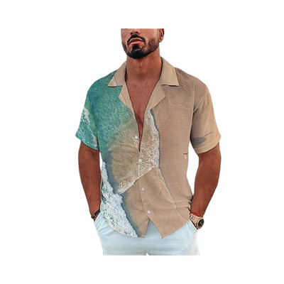 Vīriešu havajiešu krekls ar īsām piedurknēm vasaras okeānā apdrukāts pludmales stils vintage apģērbs, moderns atloks ar vienrindu ikdienišķa izmēra