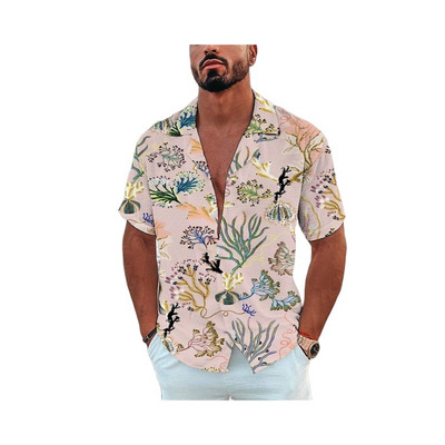 Vīriešu havajiešu krekls ar īsām piedurknēm vasaras okeānā apdrukāts pludmales stils vintage apģērbs, moderns atloks ar vienrindu ikdienišķa izmēra