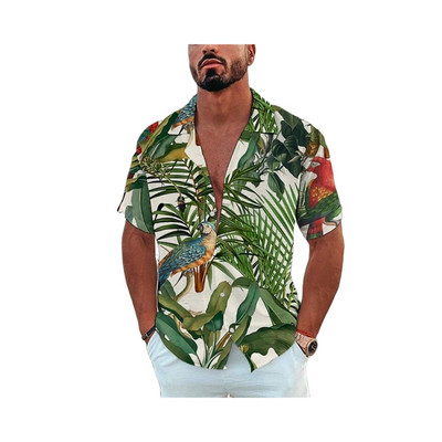Vīriešu havajiešu krekls ar īsām piedurknēm vasaras okeānā apdrukāts pludmales stils vintage apģērbs, moderns atloks ar vienrindu ikdienišķa izmēra