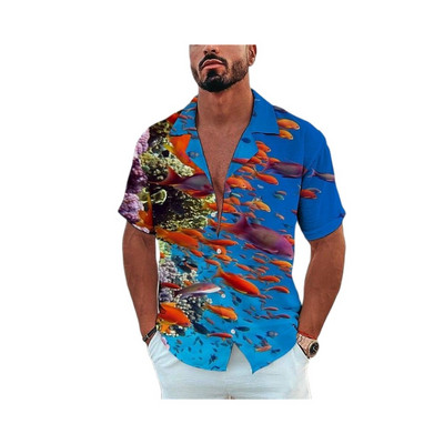 Vīriešu havajiešu krekls ar īsām piedurknēm vasaras okeānā apdrukāts pludmales stils vintage apģērbs, moderns atloks ar vienrindu ikdienišķa izmēra