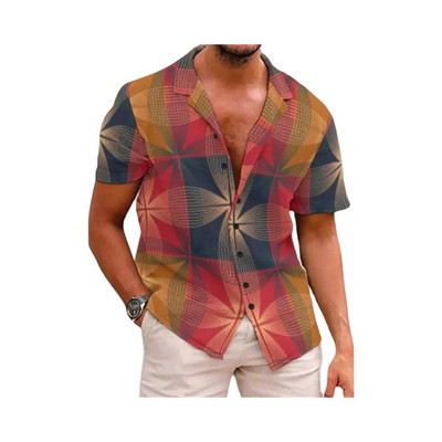 Vīriešu havajiešu krekls ar īsām piedurknēm vasaras okeānā apdrukāts pludmales stils vintage apģērbs, moderns atloks ar vienrindu ikdienišķa izmēra