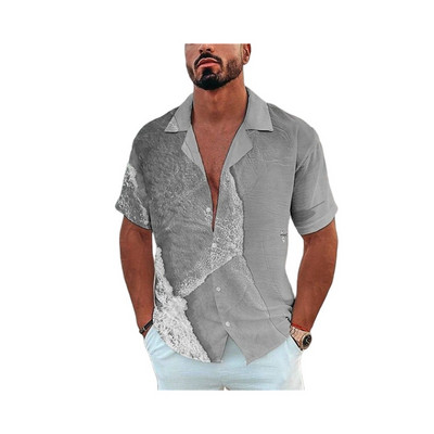 Vīriešu havajiešu krekls ar īsām piedurknēm vasaras okeānā apdrukāts pludmales stils vintage apģērbs, moderns atloks ar vienrindu ikdienišķa izmēra