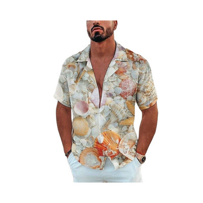 Vīriešu havajiešu krekls ar īsām piedurknēm vasaras okeānā apdrukāts pludmales stils vintage apģērbs, moderns atloks ar vienrindu ikdienišķa izmēra