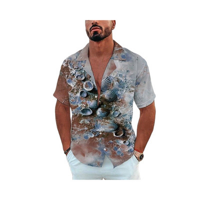 Vīriešu havajiešu krekls ar īsām piedurknēm vasaras okeānā apdrukāts pludmales stils vintage apģērbs, moderns atloks ar vienrindu ikdienišķa izmēra