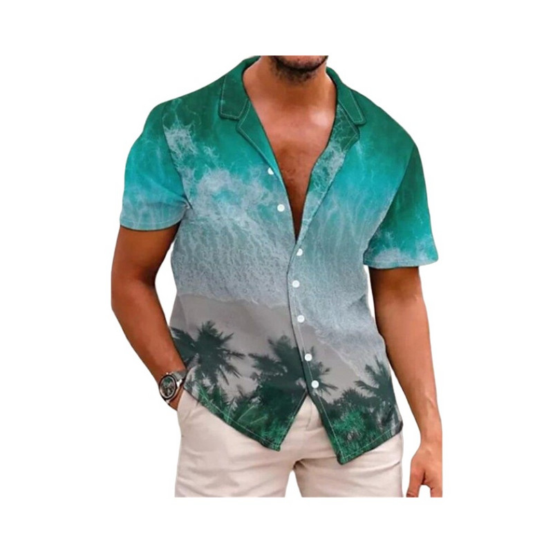 Vīriešu havajiešu krekls ar īsām piedurknēm vasaras okeānā apdrukāts pludmales stils vintage apģērbs, moderns atloks ar vienrindu ikdienišķa izmēra