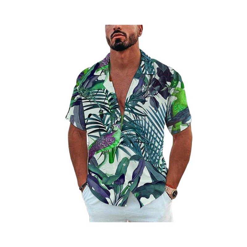 Vīriešu havajiešu krekls ar īsām piedurknēm vasaras okeānā apdrukāts pludmales stils vintage apģērbs, moderns atloks ar vienrindu ikdienišķa izmēra