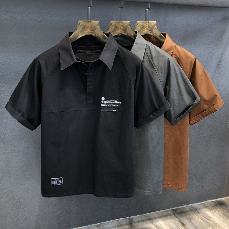 Gmiixder Hip Hop Cargo Top vīriešu ikdienišķa burtu apdruka krekls ar īsām piedurknēm Vīriešu brīvs Safari Skaists darba apģērbs Blūze ar puspogu