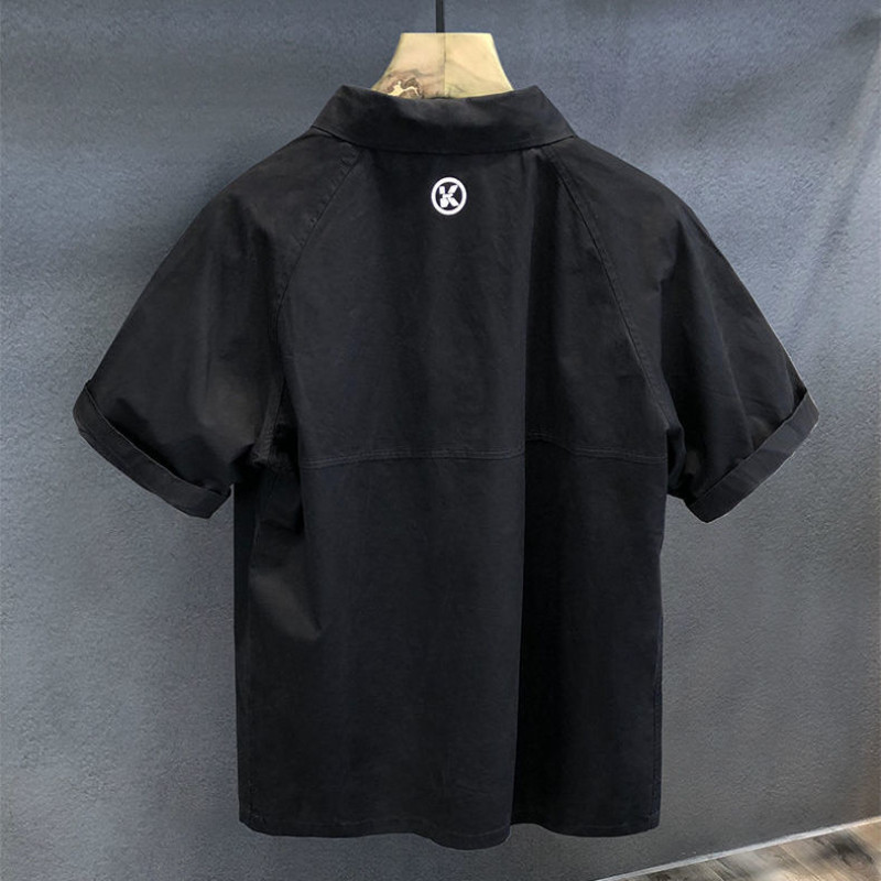 Gmiixder Hip Hop Cargo Top vīriešu ikdienišķa burtu apdruka krekls ar īsām piedurknēm Vīriešu brīvs Safari Skaists darba apģērbs Blūze ar puspogu