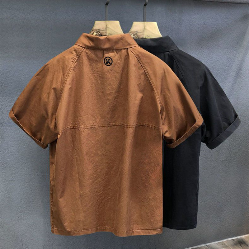 Gmiixder Hip Hop Cargo Top vīriešu ikdienišķa burtu apdruka krekls ar īsām piedurknēm Vīriešu brīvs Safari Skaists darba apģērbs Blūze ar puspogu